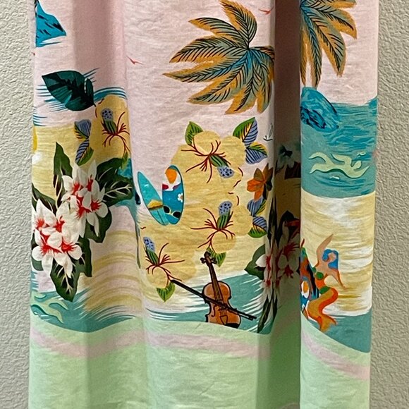 LE RAGAZZE NWT Sleeveless Empire Maxi Dress Linen Blnd Border Seaside Pnk/Mult L - Picture 5 of 11